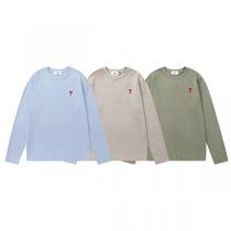 アミ パリス コピー 長袖Tシャツ 青 ベージュ グリーン ハートロゴ シンプル AMI PARIS