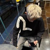 EVISU 偽物 セーター ブラック 白ライン アーティスティック エヴィス