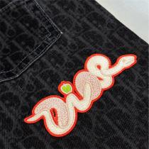 DIOR コピー ジーンズ ブラックデニム ロゴ刺繍 カラフルデザイン ディオール 