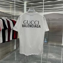 Gucc1 X BALENCIAGA 偽物 Tシャツ ロゴ コラボ ストリートファッション バレンシアガ 