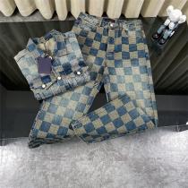 LOUIS VUITTON 偽物 チェック柄 デニムジャケット パンツ 上下セット ラグジュアリー ルイヴィトン 