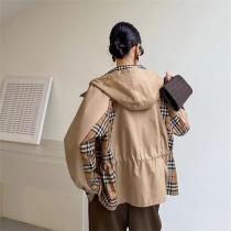 バーバリー コピー ジャケット ベージュ チェック フード付き カジュアル BURBERRY