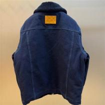 LOUIS VUITTON コピー ジャケット デニム シアリングカラー LVロゴ レザータグ ルイヴィトン