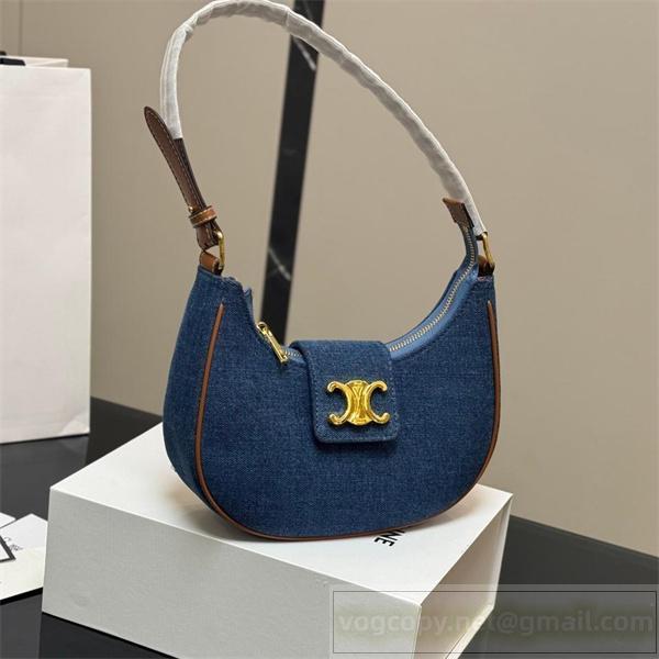 CELINE スーパーコピー ショルダーバッグ ブルーデニム ゴールドCバックル レザー コンパクト