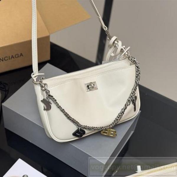 BALENCIAGA コピー ショルダーバッグ ホワイトレザー チェーンストラップ ゴールド バレンシアガ