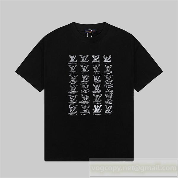 LOUIS VUITTON 偽物 Tシャツ シンプルデザイン ミニマルスタイル ブラック ルイヴィトン