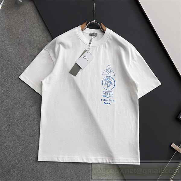 ディオール スーパーコピー Tシャツ シグネチャーアート 1947 デザイン 上質コットン DIOR