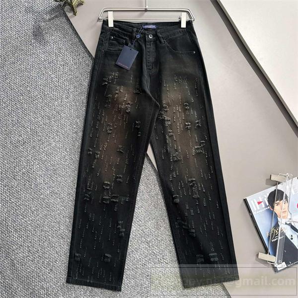 ルイヴィトン 偽物 ジーンズ ダメージ加工 ブラックデニム モードスタイル LOUIS VUITTON
