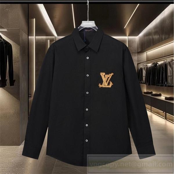 ルイヴィトン スーパーコピー シャツ ゴールドLVロゴ エレガントブラック LOUIS VUITTON