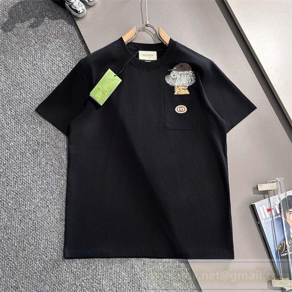 Gucc1 スーパーコピー Tシャツ スヌーピーコラボ 刺繍デザイン ホワイト＆ブラック Gucc1