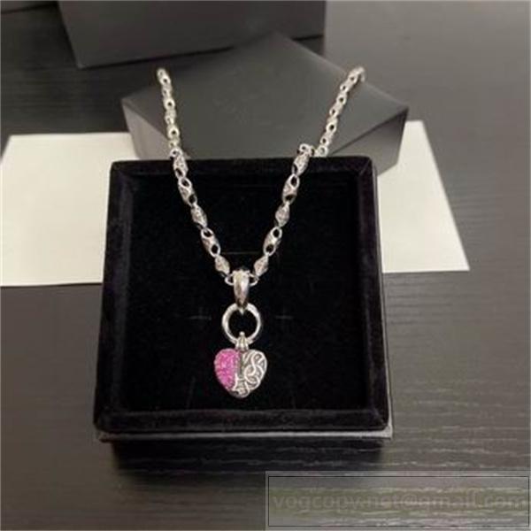 大人気！CHROME HEARTS コピー ネックレス ハートモチーフ ピンクストーン シルバー クロムハーツ