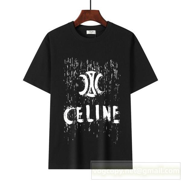 セリーヌ 偽物 Tシャツ トリオンフロゴ×ヴィンテージ風プリント モダンストリートスタイル CELINE