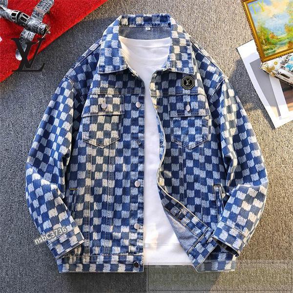 ルイヴィトン スーパーコピー デニムジャケット ブルーグラデーションチェック モダンアート風 LOUIS VUITTON