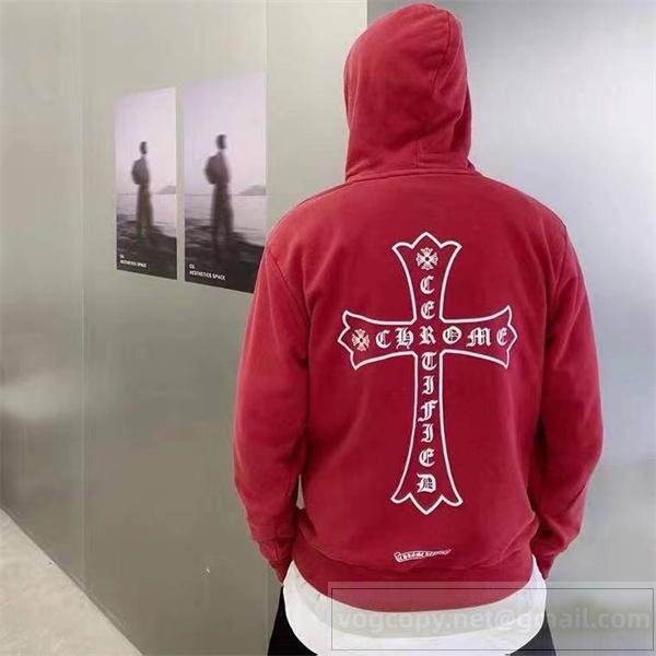 クロムハーツ スーパーコピー パーカー レッド×クロスモチーフ 大胆デザイン CHROME HEARTS