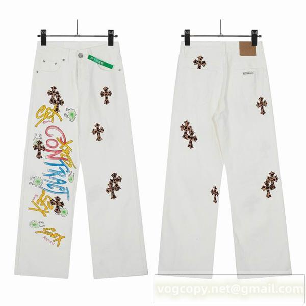 クロムハーツ コピー ジーンズ レオパードクロスパッチ×グラフィティロゴ エッジの効いたデザイン CHROME HEARTS