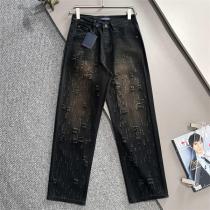 ルイヴィトン 偽物 ジーンズ ダメージ加工 ブラックデニム モードスタイル LOUIS VUITTON