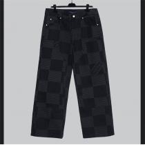 LOUIS VUITTON コピー セットアップ ブラックデニム×ダミエモノグラム パールボタン付き ルイヴィトン