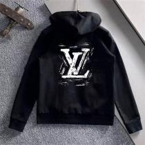 ルイヴィトン 偽物 セットアップ ブラックフーディ＆ジョガーパンツ モノグラムバックプリント LOUIS VUITTON