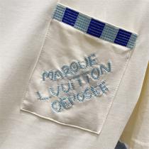 LOUIS VUITTON 偽物 Tシャツ チェック柄パイピング×刺繍ポケット ルイヴィトン