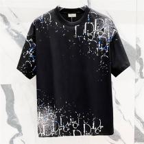 ディオール スーパーコピー Tシャツ ブラック＆ホワイト×ロゴプリント＆ブルーアクセント DIOR