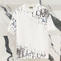 ディオール スーパーコピー Tシャツ ブラック＆ホワイト×ロゴプリント＆ブルーアクセント DIOR