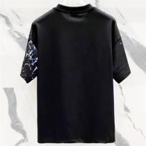 ディオール スーパーコピー Tシャツ ブラック＆ホワイト×ロゴプリント＆ブルーアクセント DIOR