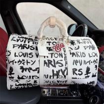 ルイヴィトン 偽物 ボストンバッグ ホワイト レザー モダン ロゴプリント ゴールド LOUIS VUITTON