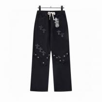 クロムハーツ 偽物 ジーンズ クロスパッチ×ヴィンテージ加工 ドローコード仕様 CHROME HEARTS