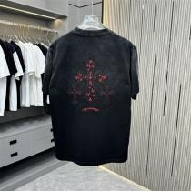 クロムハーツ 偽物 Tシャツ ブラック×レッドクロス刺繍 ストリートラグジュアリー CHROME HEARTS