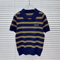 MIUMIU コピー Tシャツ ストライプ ロゴ カジュアル ポロシャツ モダン ミュウミュウ