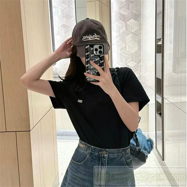 CELINE スーパーコピー Tシャツ シンプルエレガント ロゴ刺繍 コットン素材 カジュアル ラグジュアリー セリーヌ