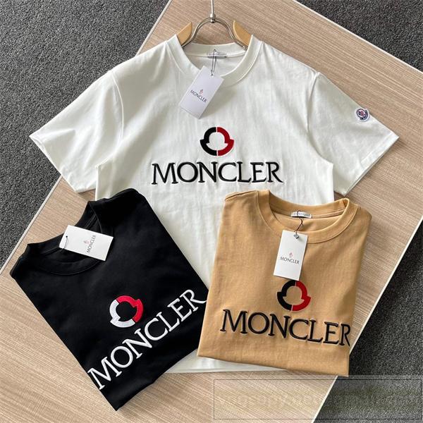 モンクレール スーパーコピー Tシャツ ロゴプリント ベージュ ブラック ホワイト コットン素材 モンクレール 