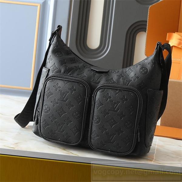 ルイヴィトン コピー ショルダーバッグ ブラックレザー モノグラム 大ポケット 実用的 収納力 LOUIS VUITTON