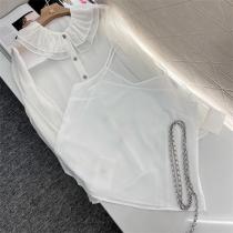 CH コピー ホワイトシアーシャツ フリル襟 透け感 上品光沢 軽やかな素材 CH 