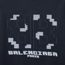 バレンシアガ 偽物 Tシャツ BBロゴ ピクセル風 ブラック グラフィック ストリートファッション BALENCIAGA