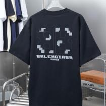 バレンシアガ 偽物 Tシャツ BBロゴ ピクセル風 ブラック グラフィック ストリートファッション BALENCIAGA