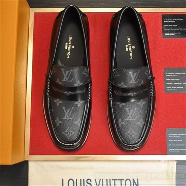 LOUIS VUITTON コピー ビジネスシューズ コインローファー モノグラム 黒革 エレガント定番 ルイヴィトン