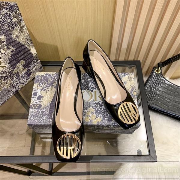 ディオール スーパーコピー メタルロゴパンプス ブラックレザー スクエアトゥ 上品クラシック DIOR