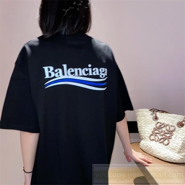 BALENCIAGA 偽物 半袖tシャツ 黒 ロゴ入り ユニセックス ストリート バレンシアガ