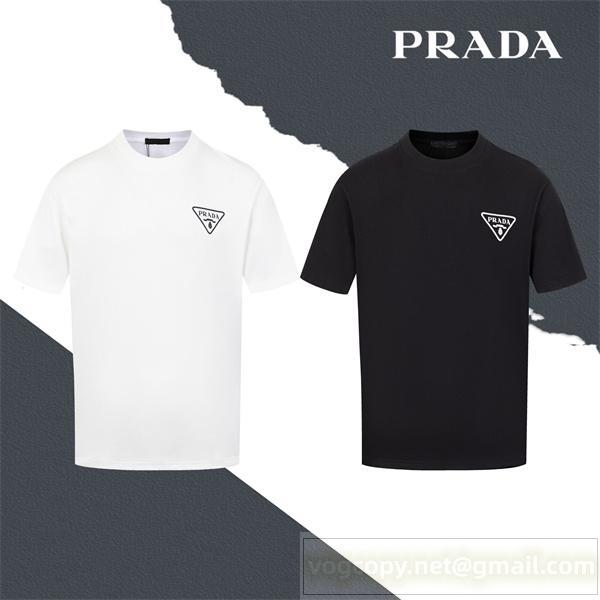 レア PRADA コピー 半袖Tシャツ ミニマルロゴデザイン 定番トライアングル プラダ