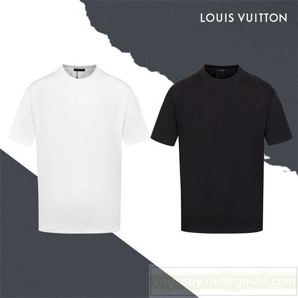 LOUIS VUITTON スーパーコピー 半袖Tシャツ モノグラム型押し 上品ミニマルデザイン ルイヴィトン
