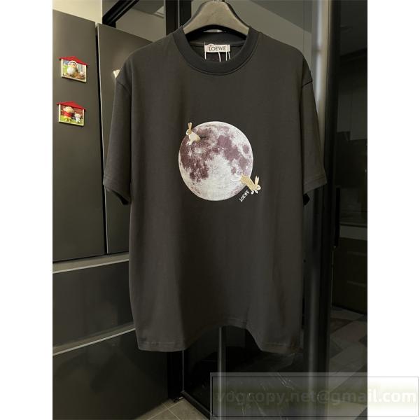 新作 ロエベ スーパーコピー Tシャツ 月球刺繍ラビットデザイン 2026新作 ブラック LOEWE