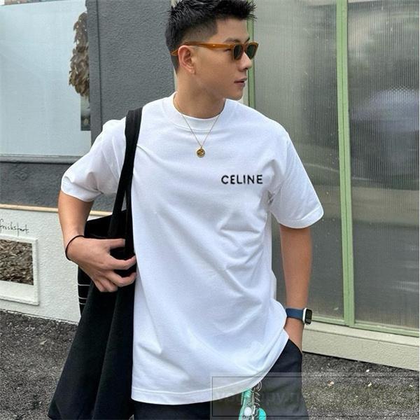 売れ筋 CELINE コピー Tシャツ ミニマルロゴデザイン ホワイト 注目 セリーヌ