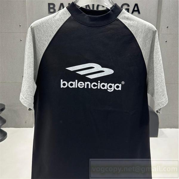 バレンシアガ 偽物 Tシャツ モダンロゴ バイカラーデザイン ブラック×グレー BALENCIAGA