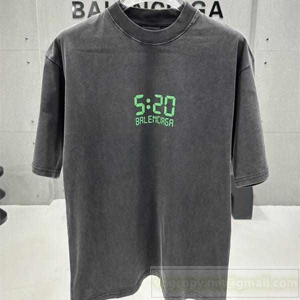 BALENCIAGA コピー Tシャツ デジタルロゴタイムデザイン ヴィンテージブラック バレンシアガ