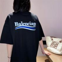 BALENCIAGA 偽物 半袖tシャツ 黒 ロゴ入り ユニセックス ストリート バレンシアガ