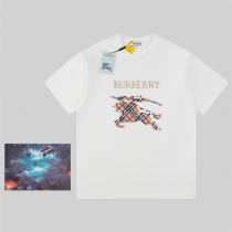 バーバリー コピー 白Tシャツ 騎士ロゴ刺繍 チェック柄 クロスステッチ風デザイン BURBERRY