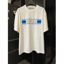 レア 新登場 Gucc1 偽物 Tシャツ ブルーストライプロゴデザイン 2026早春新作 ホワイト Gucc1