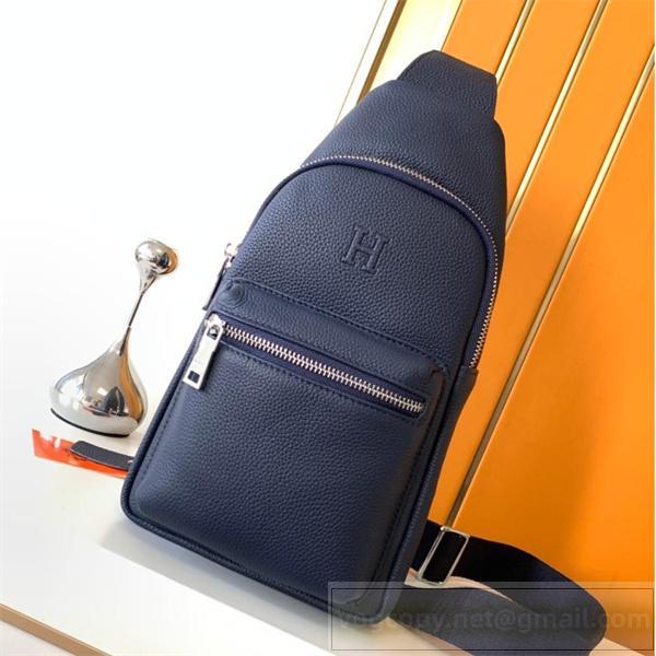 HERMES スーパーコピー ボディバッグ Hロゴ型押し ネイビーレザー スタイリッシュデザイン エルメス