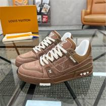  お洒落 シック LOUIS VUITTON 偽物 スニーカー ブラウン モノグラム デニム調 ルイヴィトン